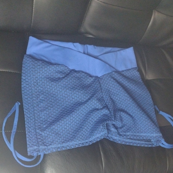 None Pants - Blue Textured Shorts with Drawstring AKA Tik Tok Leggings
